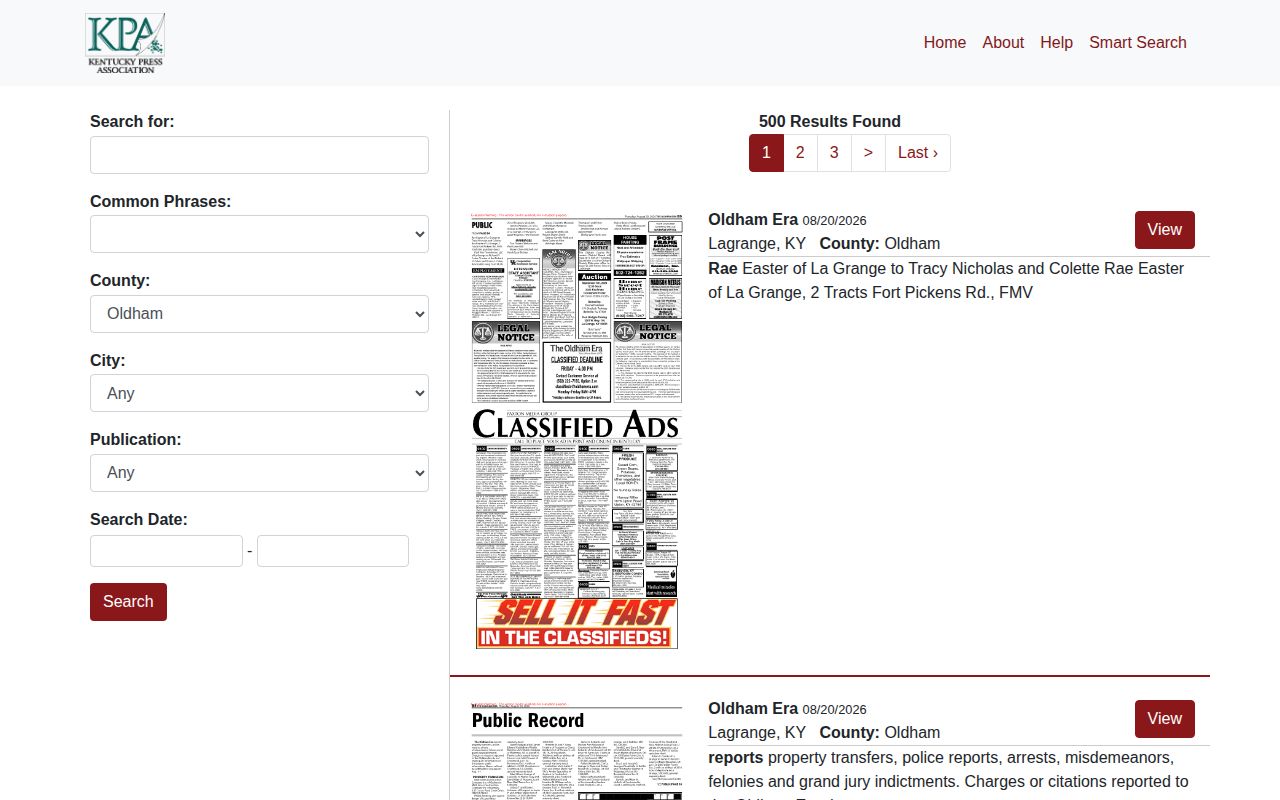 Oldham County crime news public record newspaper archive search