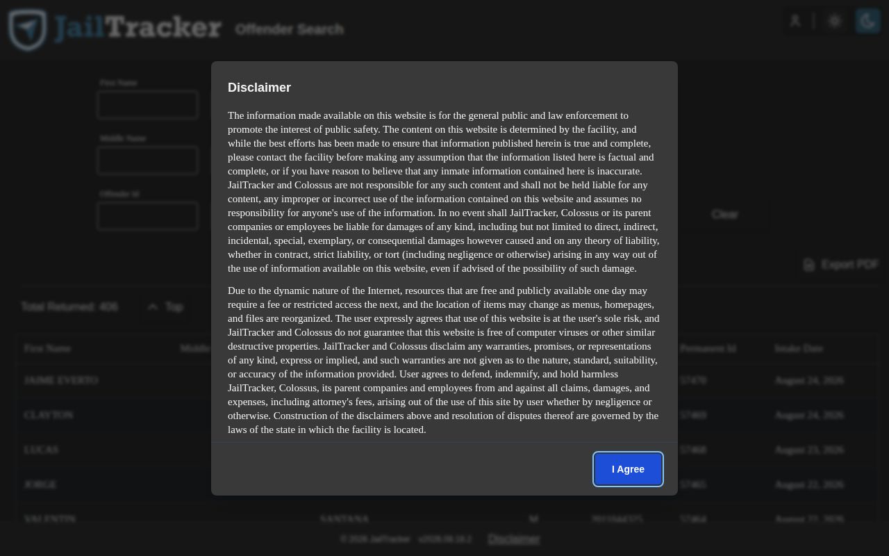 Oldham County current inmate roster booking search fields