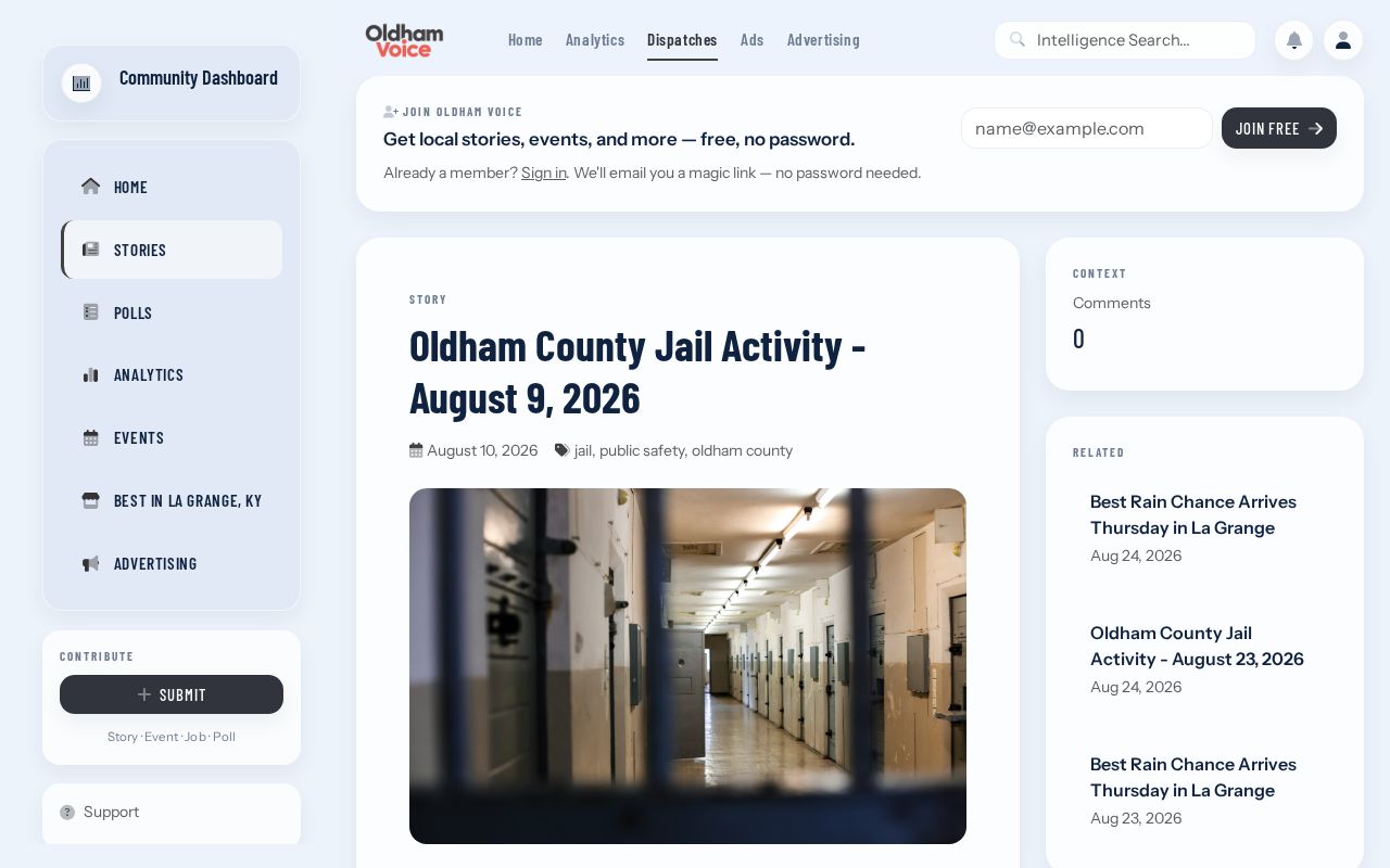 Oldham County jail activity booking record article source
